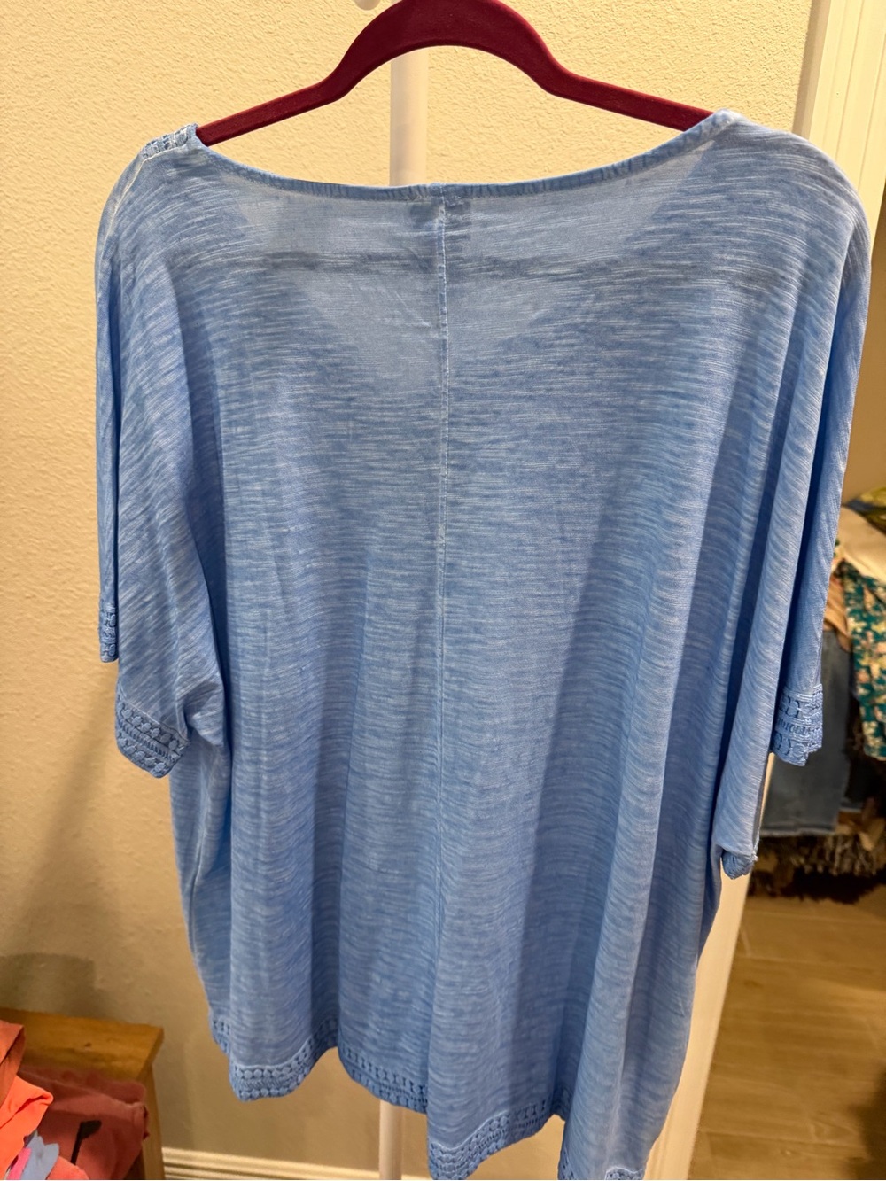 Chico's Sky Blue V-Neck Crochet Trim Tee - Picture 5 of 5
